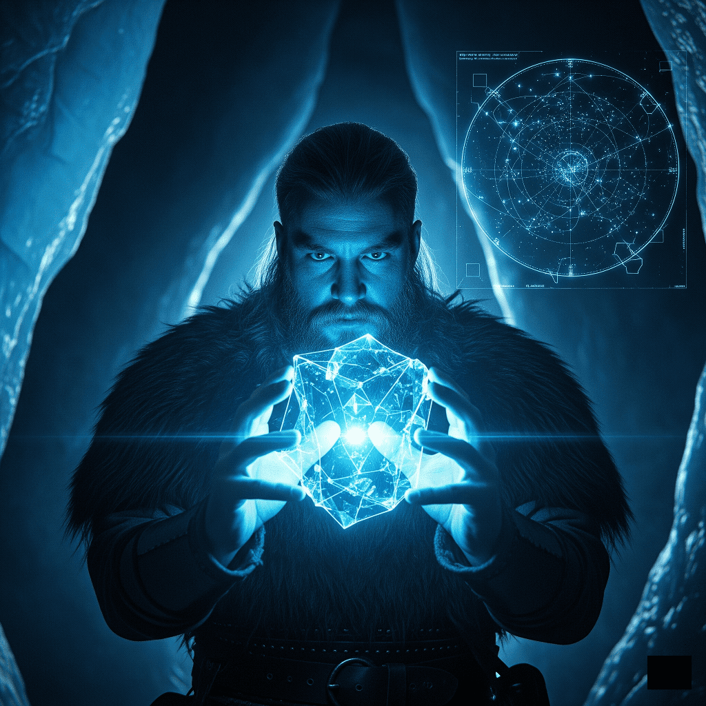 Vikingo sosteniendo un artefacto de ciencia ficción - Relato de vikingos y suspense