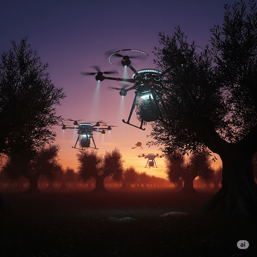 Cosecha de olivos por drones - Relato de ciencia ficción y suspense